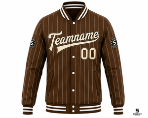 Chaqueta Varsity a Rayas Marrones para Hombre SINEWY SPORTS, Nombre y Número Personalizados con Impresión por Transferencia de Calor, Estilo Deportivo, Ropa de Otoño - Product Image 4