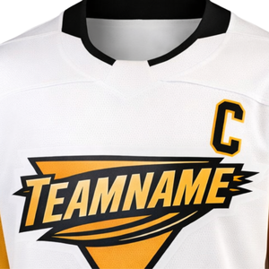 Camiseta de Hockey sobre Hielo Blanca, Negra y Dorada, Manga Larga, Transpirable, Absorbente de Humedad, Antibacteriana, Cuello en V, Nombre del Equipo Personalizado, Entrenamiento para Adultos - Product Image 5