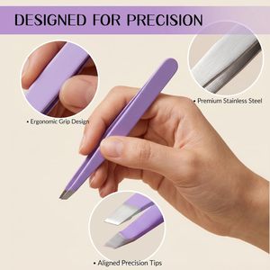 Ensemble de pinces à sourcils courbées en acier inoxydable sans soudure, étui en PU, pointes inclinées, pinces de précision durables pour une épilation classique - Product Image 5