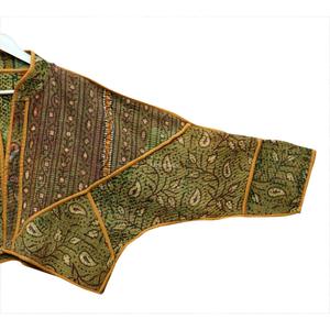 Chaqueta Acolchada de Algodón Transpirable y Ecológica para Mujer, Cuello Mao Verde, Diseño de Patchwork con Ribete, Corte Regular, para Todas las Temporadas - Product Image 5