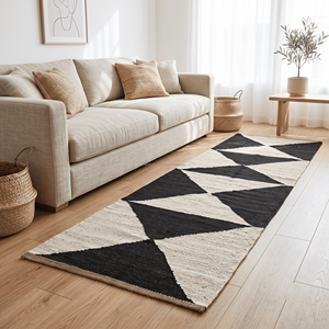 Alfombra Triangular Extra Grande de Yute Tejida a Mano para Sala de Estar Contemporánea, Estilo Escandinavo, Loft Urbano y Hogar Moderno - Product Image 1