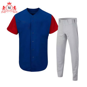 Men's Blue And <b>Red</b> Baseball Jersey With Gray Pants Uniform Set Breathable Polyester <b>Material</b> For Adults - Product Image 3