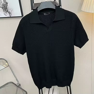 Camiseta de punto para hombre con logotipo personalizado OEM, texturizada, de lana/cachemira, con jacquard de piña, corte ajustado, ecológica, con flecos estampados - Product Image 1