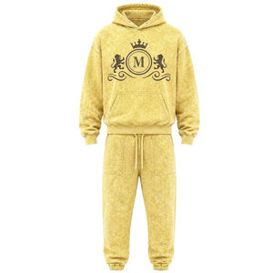 Conjunto Deportivo para Hombre, Amarillo, Lavado Ácido, 100% Algodón, 480 gsm, Alta Calidad, con Pedrería, Pantalones Largos con Cordón Ajustable, Ropa Casual - Product Image 3