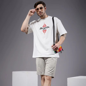 Camiseta Oversize para Hombre, de Algodón, Manga Corta, Hombros Caídos, Estilo Boxy, Casual, con Bloques de Color y Gráficos, Estilo Urbano, Top Holgado - Product Image 1