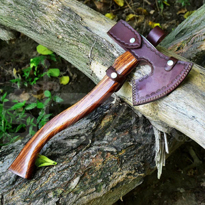 Custom Full Tang Damascus Steel Hunting Camping <b>Bearded</b> Axe Micarta Handle Tomahawk Real Hatchet with Leather Sheath, Ideal Gift - Product Image 4