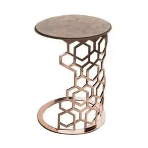 Mesa Auxiliar con Marco de Latón, Decoración para Sala de Estar, Mueble con Tapa de Madera Redonda, Mesas Auxiliares y Centrales de Lujo, Mesa de Centro Hecha a Mano - Product Image 1