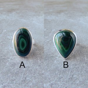 Bague en malachite, argent sterling, pierre précieuse naturelle certifiée IGI, taille 7, bijou élégant, cadeau pour femme, bague ajustable pour les fêtes - Product Image 1