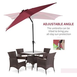 Ombrellone a braccio solare a LED da 2,7 m per esterni, con manovella, rosso, per patio, tavolo, ombreggiatura, raggio di 3 m, per cortili, ristoranti, mercati - Product Image 6