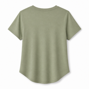 เสื้อยืดคอกลมทรงโค้งสีเขียวเซจสำหรับผู้หญิง ผ้าฝ้ายเจอร์ซีย์เนื้อบางเบา แขนสั้น สไตล์ลำลอง - Product Image 3