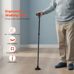 Bastone da Passeggio Pieghevole alla Moda per Uomini e Donne, Altezza Regolabile a 8 Livelli, Base Girevole a 4 Punte, Leggero e Portatile - Product Image 2
