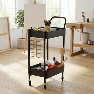 Chariot de rangement à roulettes à 2 niveaux en tube d'acier, à quatre roues, thermolaqué, personnalisable, mobilier de rangement, vente directe OEM, chariot à outils de Taïwan - Product Image 1