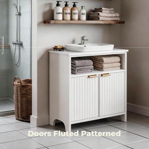 Mobile Bagno Monopiano 60x30x60cm con Griglia Termoformata in Melaminico Bianco e Pannello Truciolare - Vanità Bagno 60x30x60cm - Product Image 2