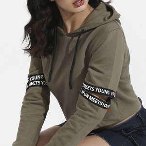 Sweat-shirt à capuche décontracté pour femme, couleur olive, écologique, hiver, manches longues, cordon de serrage - Product Image 5