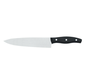 Porte-couteaux en bois brun clair avec manches rivetés noirs, lames argentées et ciseaux pour la découpe et la préparation des aliments à la maison - Product Image 2