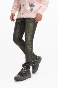 High Quality Cotton Men <b>Jeans</b> American Highstreet Brand Mid-Rise Flare Fit Rhinestone Rivets Vintage Wash Y2K Men's Denim <b>Jeans</b> - Product Image 6