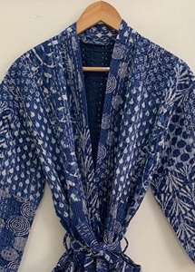Kimono en coton indien imprimé floral, tunique, manteau d'hiver, peignoir sexy, robe de plage, veste streetwear, style streetwear - Product Image 3