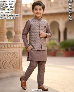 Junior Maharaja Boys' Bandhani Traditional <b>Silk</b> Floor-Length <b>Kurta</b> Outfit for Wedding & Party - Product Image 2
