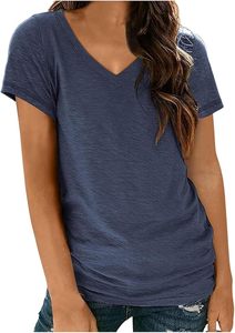Camiseta Moderna de Color Sólido para Mujer, Cuello en V, Camiseta de Alta Calidad, Suave y Transpirable, Ropa Femenina para Verano - Product Image 3