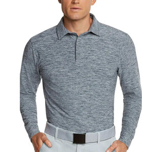 Polo en tricot à manches longues pour homme, gris uni, respirant, vêtements décontractés, haute qualité, logo brodé personnalisé - Product Image 1