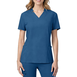 Women Navy Blue V-Neck <b>Scrub</b> <b>Top</b> Short Sleeve Hospital Uniform <b>Scrubs</b> Polyester Cotton Woven Fabric - Product Image 6