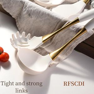 Elegante Set di Utensili da Cucina in Silicone Bianco Dorato, Non Tossico e Lavabile in Lavastoviglie, Resistente al Calore, Set di Strumenti da Cucina Confortevoli - Product Image 2