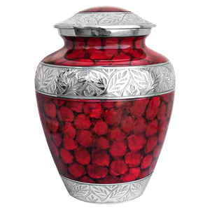 Urne funéraire en métal rouge pour cendres humaines adultes |   Urne commémorative gravée en feuille d'argent, design écologique et durable |   220 pouces cubes - Product Image 1
