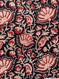 Black <b>Red</b> Hand Block Printed Cotton Fabric Floral Paisley Pattern Indian Handmade Cotton Fabric Kalamkari Style Dress <b>Material</b> - Product Image 3