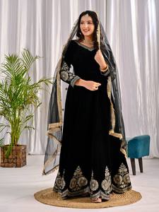 ANARKALI PENT Women's Modern Heavy Vichitra <b>Silk</b> Sequined Multi-Sequence Embroidery Regular Fit Length <b>Kurta</b> Party Quick Dry - Product Image 4