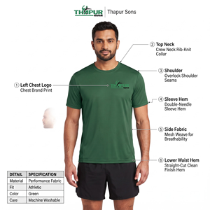 เสื้อยืดออกกำลังกายผู้ชายแบบกำหนดเองได้ 90% โพลีเอสเตอร์ แห้งเร็ว ทรงพอดีตัว แขนสั้น สำหรับออกกำลังกายและเล่นกีฬา โดย Thapur Sons - Product Image 5
