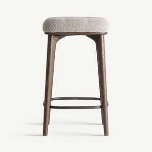 Tabouret de bar élégant en teck massif avec revêtement en tissu, chaise de bar de luxe pour café moderne, restaurant et cuisine à domicile - Product Image 2