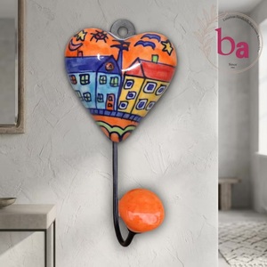 Beads Art Handmade Ceramic Heart <b>Wall</b> <b>Hook</b> Orange Ball Decorative <b>Key</b> Holder Eco-Friendly Multifunction Vintage Style Novelty - Product Image 1