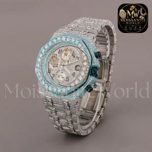 Montre chronographe à quartz avec cadran diamanté, bracelet en acier inoxydable, affichage de la date, montre de luxe, passe le test du diamant - Product Image 4