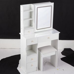 29.2\" Small-Sized Left Drawer Desktop <b>Vanity</b> <b>Table</b> Cushioned Stool Large Sliding Touch Control Tri-Color Kids' Furniture Set - Product Image 3