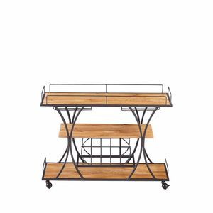 Carrello Bar Marrone Verniciato con Portabottiglie e Portabicchieri per Servizio in Cucina e Hotel - Product Image 4