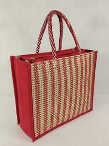 Sac fourre-tout en jute tissé rouge, réutilisable, pour les courses, avec logo personnalisé, style ethnique, sac cadeau - Product Image 4