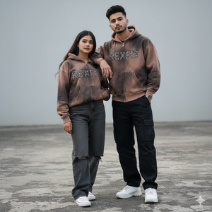 Sweat-shirts à capuche zippés streetwear, coupe épaules tombantes, délavés à l'acide, avec logo sérigraphié, qualité supérieure, prix abordables, répondant aux exigences les plus exigeantes des clients. - Product Image 4