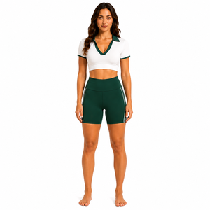 Women Tennis <b>Yoga</b> <b>Set</b> Polo Crop Top High Waist Biker Shorts Fitness Gym Activewear Sportswear <b>Set</b> - Product Image 2
