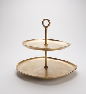Soporte para Pastel Multifuncional de 2 Niveles, Bandeja Irregular de Metal Dorado con Asa en Forma de Anillo, Exhibidor de Pastelería para Té de la Tarde - Product Image 3