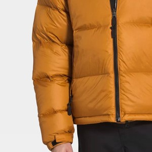 Veste matelassée en duvet pour homme, orange et noir, à blocs de couleur, col montant, fermeture éclair, coupe-vent, manteau d'hiver décontracté, coupe régulière - Product Image 4