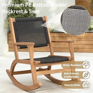 Ensemble de chaises à bascule d'extérieur modernes en teck massif avec table d'appoint, mobilier de jardin et de véranda en corde tressée, fabricant indonésien - Product Image 3