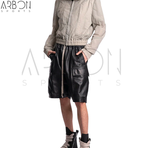 Shorts en cuir noir multi-poches, nouvelle collection, qualité supérieure, design et tailles personnalisés, prix d'usine, mode streetwear. - Product Image 6