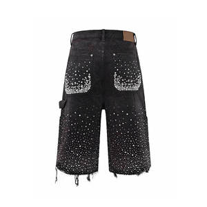 Shorts de Mezclilla Cargo de Cintura Alta para Hombre con Estampado de Lentejuelas Brillantes, Estilo Streetwear, para Verano - Product Image 2