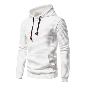 <b>Men's</b> <b>White</b> Waffle Knit Hooded <b>Sweatshirt</b> Regular Fit Casual Autumn Wear Breathable Quick Dry 100% Cotton with Pocket - Product Image 1