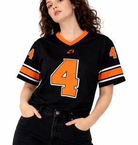 Maillot de football américain unisexe noir et orange en mesh respirant, col en V, tenue d'équipe, logo personnalisé, OEM, marque privée, t-shirt de sport - Product Image 6