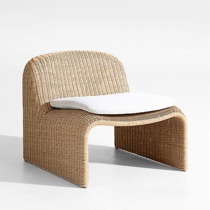 Sillón de Jardín Minimalista de Ratán para Exteriores con Cojín Blanco para Muebles de Patio - Panema - Product Image 1