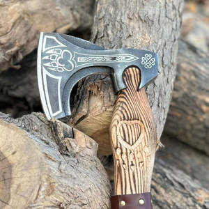 Hache viking de style nordique de qualité industrielle, tête en acier fabriquée à la main, manche en bois dur, poignée en cuir pour le camping en plein air et la chasse - Product Image 4