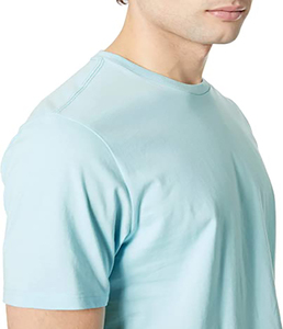 T-shirt à manches courtes pour homme, col rond, couleur unie, jersey de coton respirant, coupe classique, style décontracté, bleu clair et marine - Product Image 5