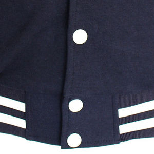 Blouson universitaire personnalisé bleu marine et blanc à boutons-pression, col, poignets et ourlet en tricot côtelé rayé, style Letterman, vente en gros, vêtements en vrac, USA - Product Image 4