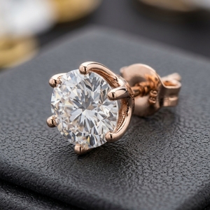 6 Prong Crown Setting Trendy Custom Screw <b>Back</b> Light Weight Everyday Wear Stud Made in 10k 14k 18kt Rose Gold - Product Image 5